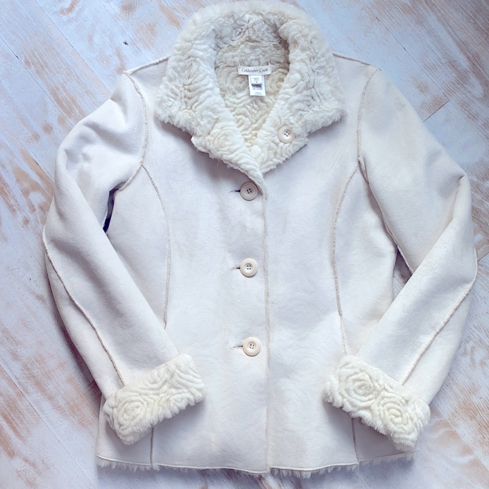 Coldwater Creek Faux Suede Faux Shearling Reversible Jacket